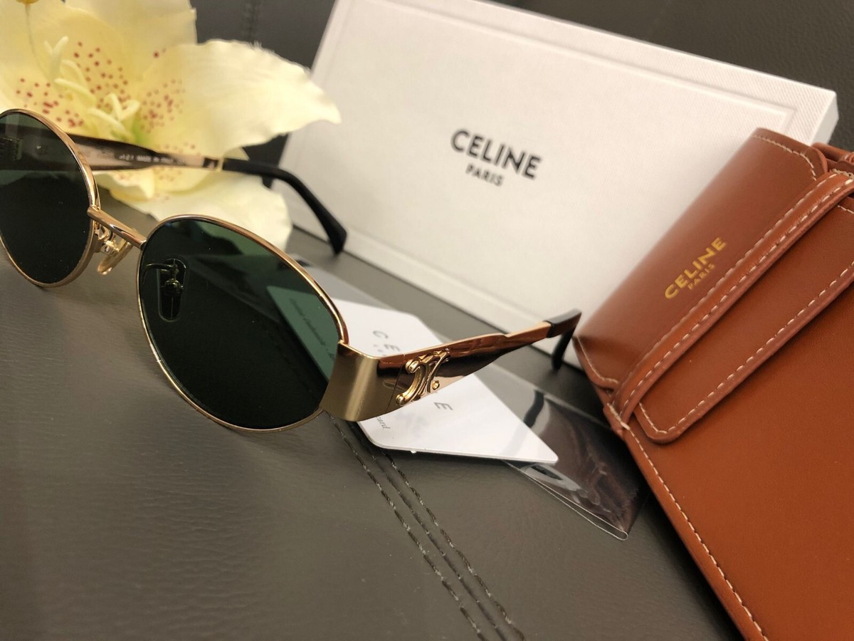 Celine CL40235U 30N Triomphe Oval Sunglasses – Gold Green