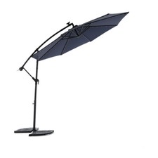 Solar LED Offset Hanging Market Patio Umbrella, Backyard, Poolside, Navy Blue