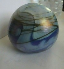 EARLY Signed Robert EICKHOLT Art Glass Abstract Threaded Paperweight