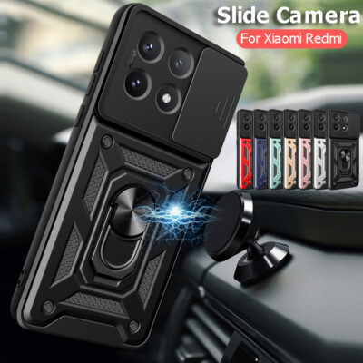 Armor Slide ShockProof Holder Case Cover For Xiaomi Poco F6 Redmi Note 13 12 Pro