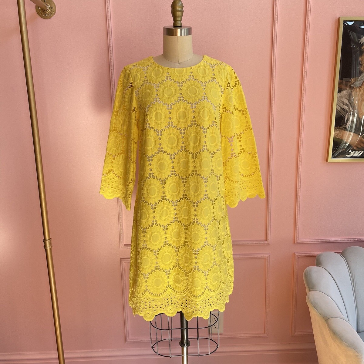 Lilly Pulitzer Mariella Scallop Dress (Size 2) (Lillys Lemon Floral Scallop Eyelet)