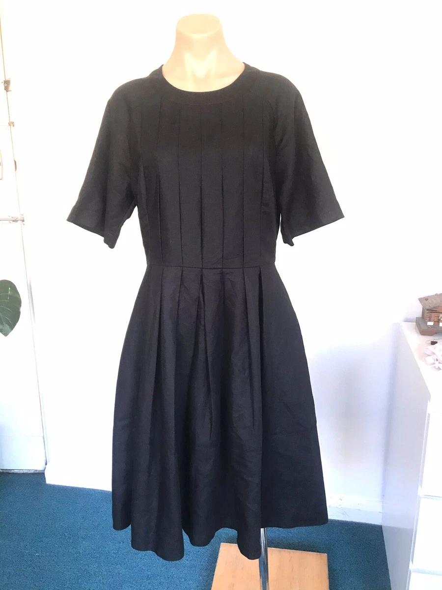 Jasper Conran UK Designer Linen Cotton Black Dress Pleats 12 Work