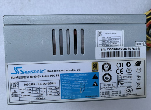 1 szt. SEASONIC SS-500ES 500W Przemysłowy sprzęt komputerowy Zasilacz ATX - Zdjęcie 1 z 3