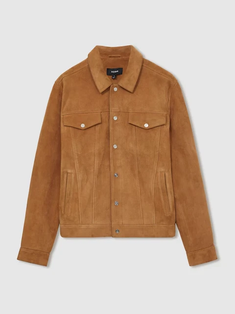Tan Leather Trucker Jacket for Men Pure Suede Custom Made Size S M L XXL 3XL