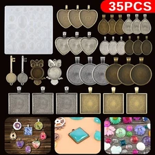 35PCS DIY Silicone Resin Mold Jewelry Casting Epoxy Pendant Tray Mould Craft Kit