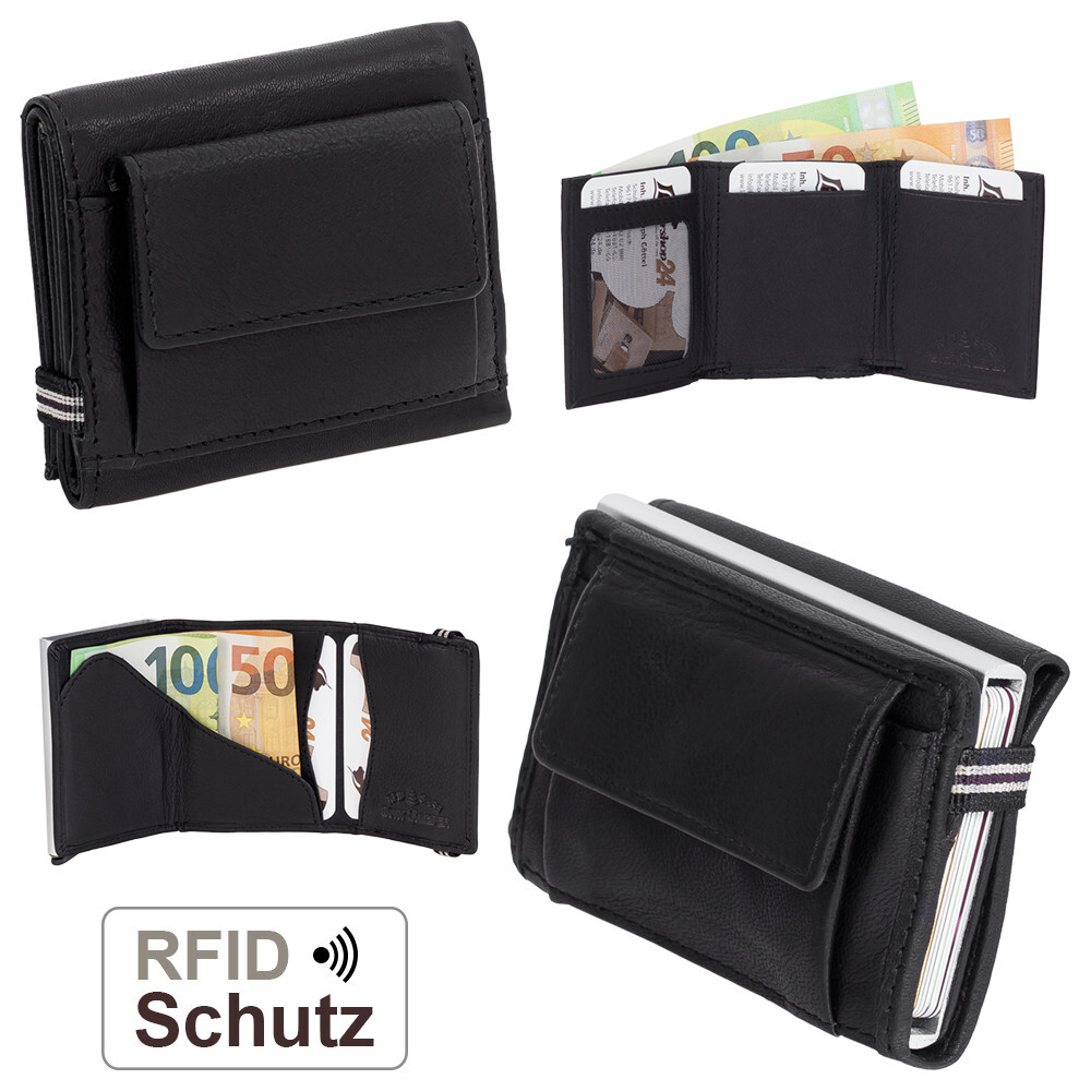 Slim Wallet XL Münzfach & RFID-Schutz Leder Mini Geldbörse Geldbeutel Schwarz