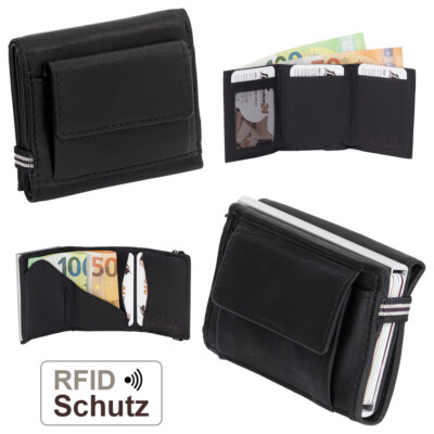 Slim Wallet XL Münzfach & RFID-Schutz Leder Mini Geldbörse Geldbeutel Schwarz
