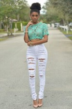 Womens Ripped Knee Cut Jeans Slim Fit Legging Ladies Skinny Denim Sizes 8-16