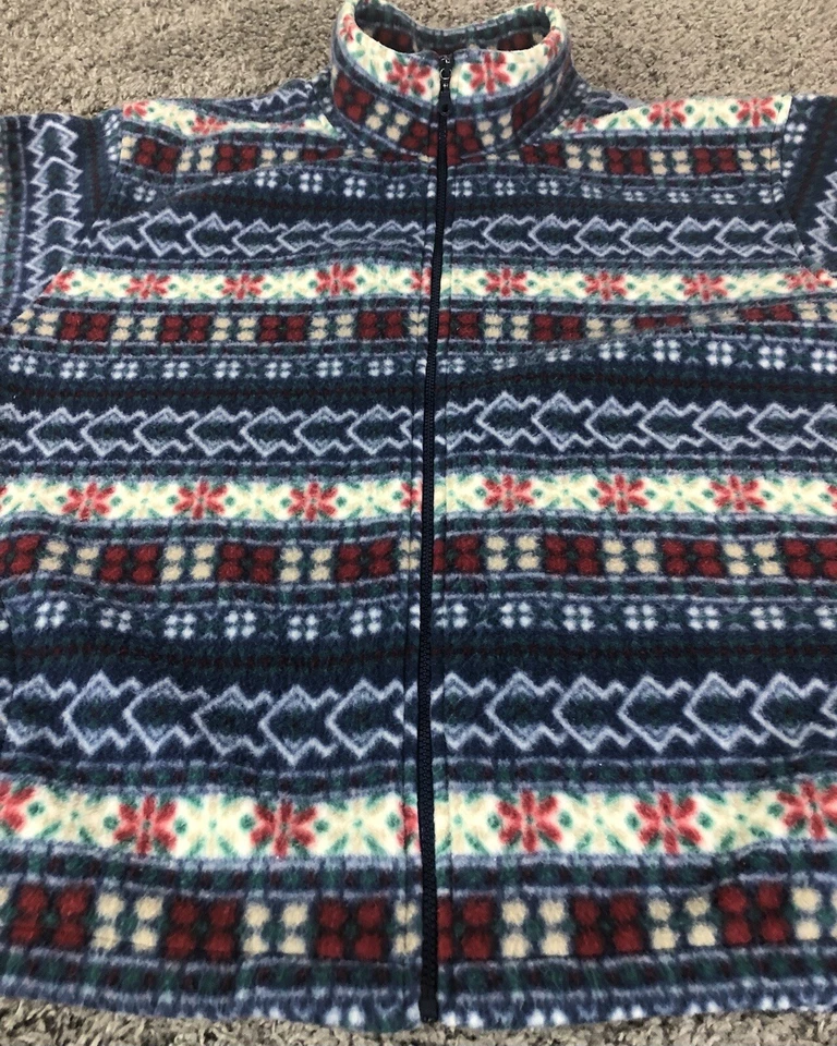Alfred Dunner Vintage Fleece Jacket Womens 3X Full Zip Mock Neck Blue Red Warm - Image 3 of 4