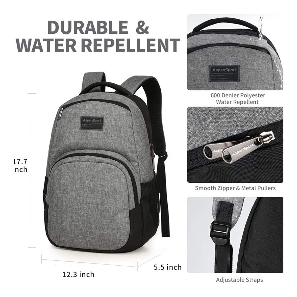 aspensport laptop backpack tsa friendly water repellent bookbag fit 15.6 Aspensport Backpack Fit 15.6 Lightweight Daypack Water Repellent School  Work