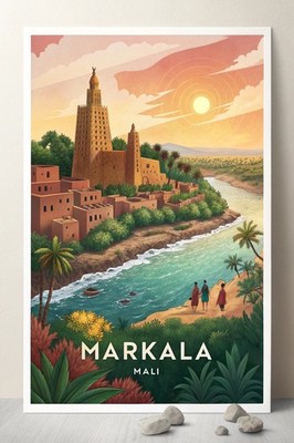 Faszinierendes Markala Mali Reiseposter - Lebendiges afrikanisches Stadtbild Kunstdruck A1-