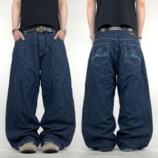 Vintage y2k grunge dark wash embroidered skater baggy wide leg jeans