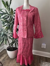 Ashro 8 Skirt Suit Set 2PC Pink Brocade Chiffon Ruffle READ