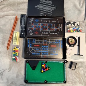 12-in-1 Tabletop Casino & Game Set Roulette Blackjack Pool Chess NWOT