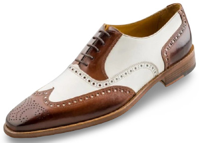 Handmade Brown & White Genuine Leather Oxford Wingtip Dress Office Shoes For Men