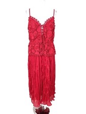 M&S Women's Dress Raspberry Floral Lace Spaghetti Strap Tie V-Neck New
