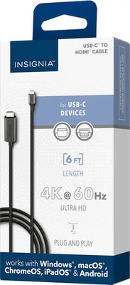 Insignia 6' USB-C to HDMI 4K Ultra HD Cable for PC Mac TV - Black