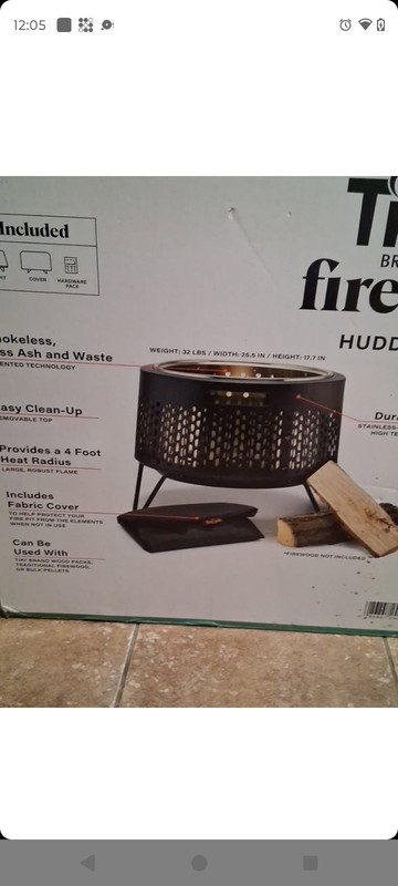 Tiki Brand Huddle Smokeless Wood Fire Pit 25.5 in Black Round w/ Cover