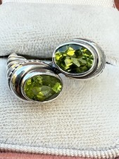 Vintage 925 Sterling Heavy Cable Style 4 CTW Oval Peridot Bypass Ring Size 7