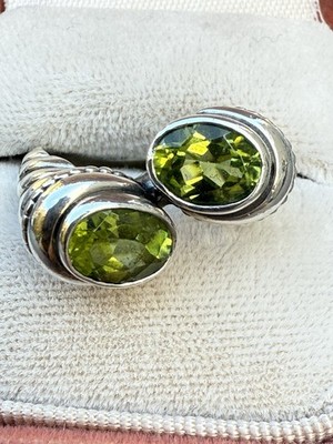 Vintage 925 Sterling schwerer Kabel Stil 4 Karat ovaler Peridot Bypass Ring Größe 7
