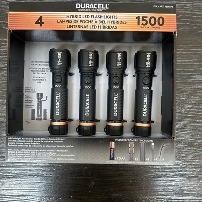 Duracell Durabeam Ultra Hybrid LED Flashlights, 1500 Lumens, Rechargeable 4-Pack