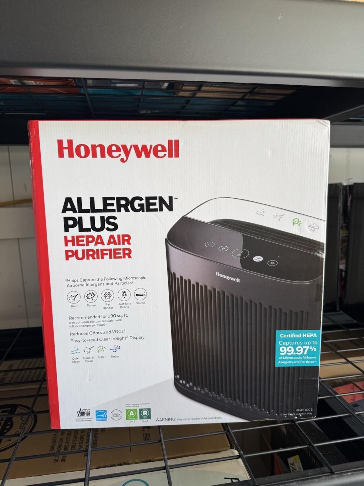 Honeywell Allergen Plus Air Purifier, Certified HEPA, 190 sq. ft., Black