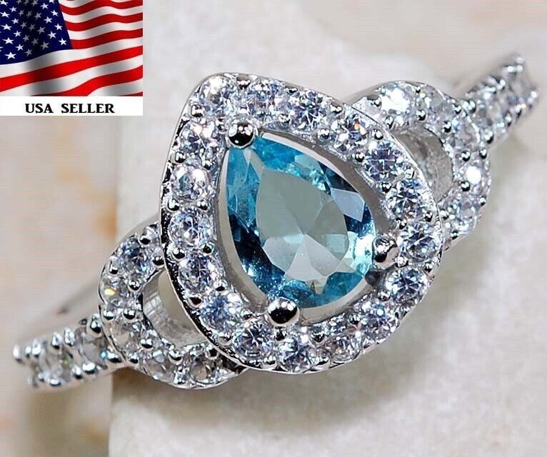 1CT  Aquamarine 925 Solid Sterling Silver Ring Jewelry Sz 7 U2-7