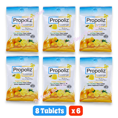 Propoliz Lozenge Honey Lime & Ginger Flavor Candy Bad Breath 8 Tablets x 6 Pack