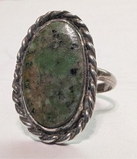 Vintage Southwestern Sterling Silver Green Turquoise Ring Size 11 Large Oval