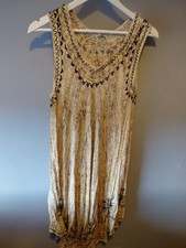 Free size viscose hippy boho beige dress tie dye embroidered