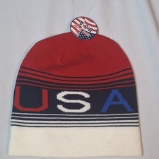 USA New Knit Cap Beanie Red White Blue Fall Winter Hat Patriotic American Gift