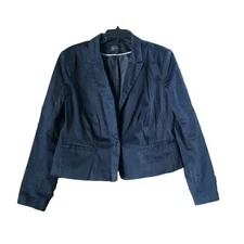 Worthington Women’s Notched Collar Single Button Crop Blazer Jacket Black Large