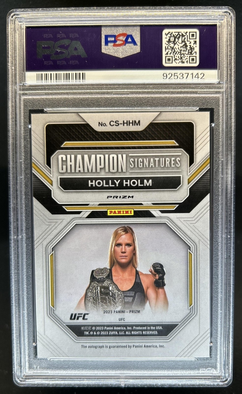 2023 Prizm UFC Holly Holm Champion Silver Prizm Auto #CS-HHM PSA Authentic 10 view 2