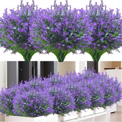 Artificial Flowers for Outdoor Use, 12 Bundles, Lavender Artificial Flowers, ...