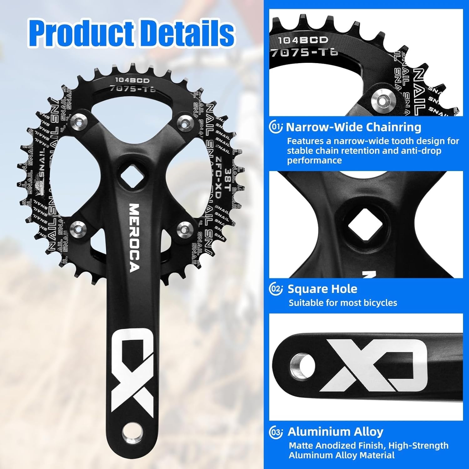 Manivelle VTT 170 mm anti-déraillement avec plateau 34T pour singlespeed