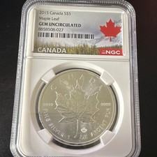 Royal Canadian Mint 2015 Maple Leaf 5 1oz .9999 Silver NGC GEM UNC 8858508-027