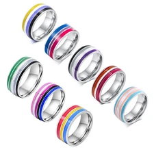 Rainbow Color Rings Fashion Rainbow 8mm Ornament Women and Men Flag Ring