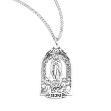 Sterling Silver Our Lady of Fatima Arch Shaped Medal Necklace Pendant 18" Chain