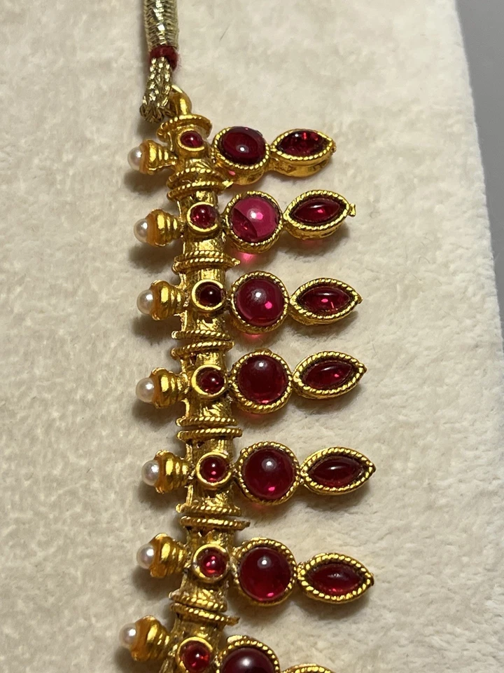 "Collar y pendiente de boda india con cuentas rosa tono dorado ajustado 26"" y 1""" Foto 3 de 4