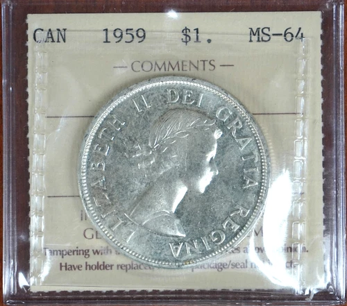 CANADA 1959 SILVER DOLLAR ICCS MS64 RA 935