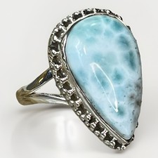 Southwest Skies Larimar Ring Large Pear Cabochon Sterling Silver Size 8 - 6.1g