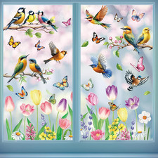 Spring Summer Window Clings for Glass Windows, 9 Sheets Double-Sided Hummingb...