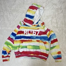 Ralph Lauren Hoodie Tie Dye RL 67 Stripe Rainbow Sweatshirt XL SEE MEASUREMENTS