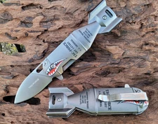 Air Force Flying Tiger Shark Bomb Spring Assisted Pocket Knife Blade EDC 3.5oz