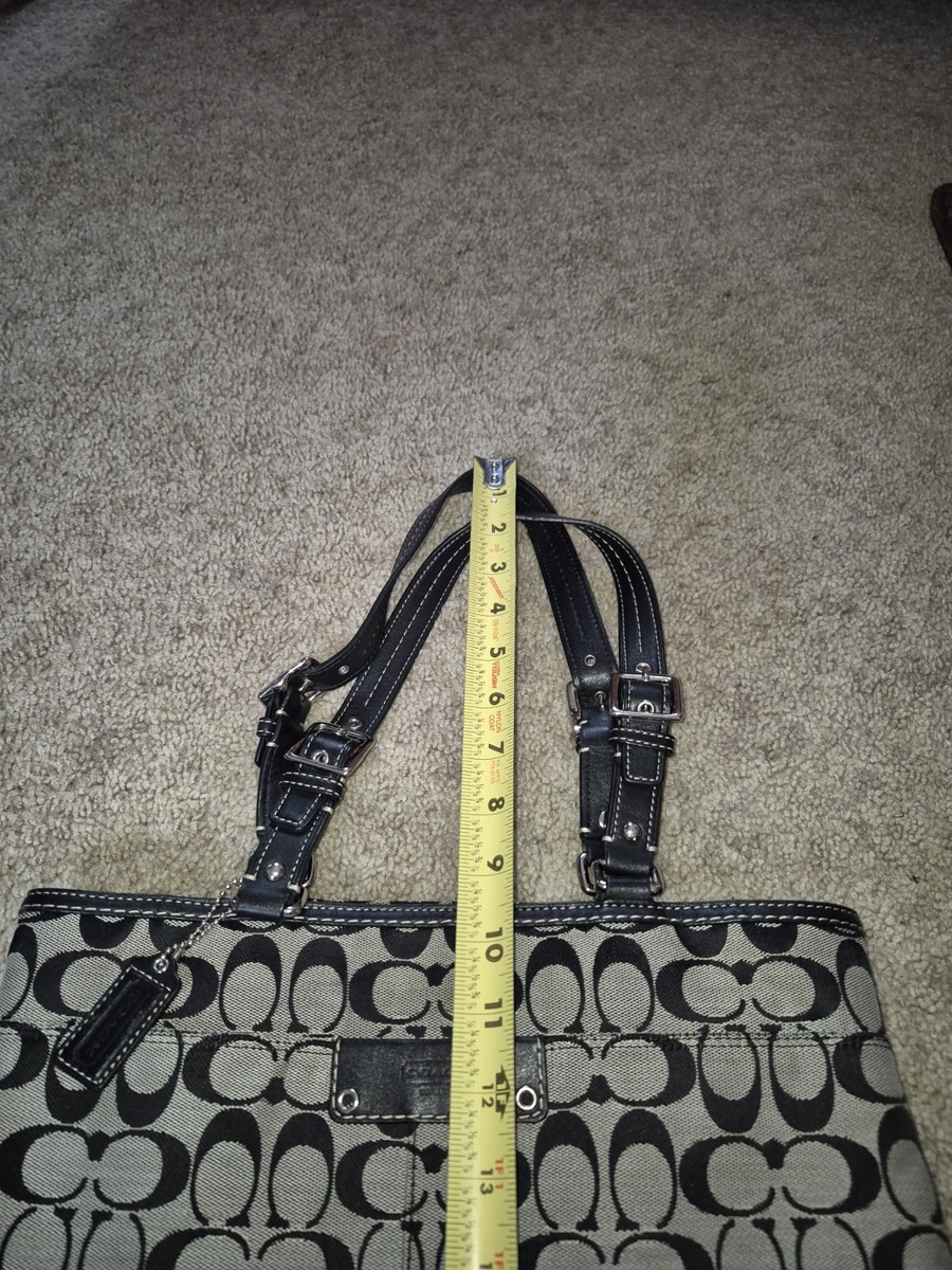 Coach Hamptons Signature Handbag Canvas Black Double Leather