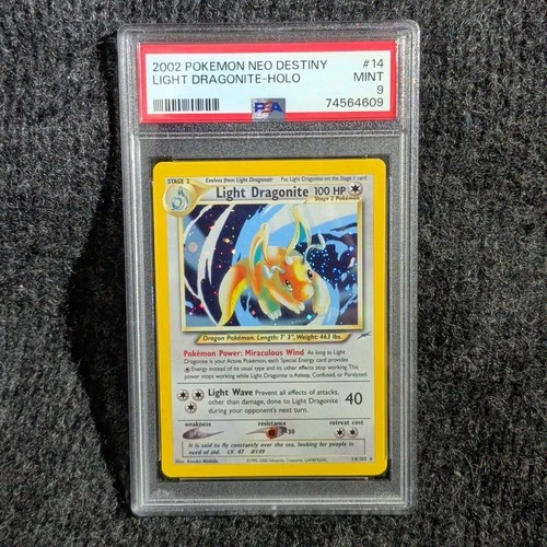 2002 POKEMON NEO DESTINY #14 LIGHT DRAGONITE - HOLO PSA 9 #14 Swirl