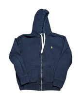Vintage Polo Ralph Lauren Men Zip Up Hoodie Navy Blue Pony Logo Size Medium