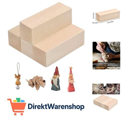 4 Stück Groß Lindenholz Natürliches Holzblöcke zum Schnitzen & Basteln Linden...