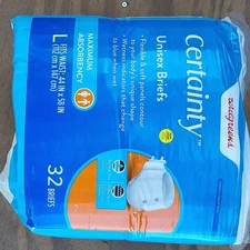 Walgreens Certainty Unisex Briefs Size Large 44”-58” Maximum Absorbency 32 Count