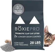 Boxie Probiotic Cat Litter, 40 Day Odor Control, Clumping Clay 28 lb, Black